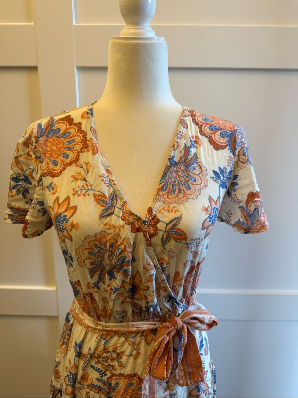 Boho Wrap Maxi Dress Floral Tie Waist Cottagecore Festival Midi Size M - Picture 3 of 8